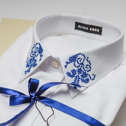 White shirt with blue embroidery GRANDEUR